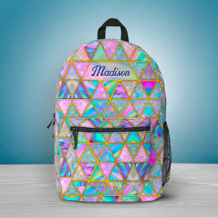 Elegant holographic trendy faux gold geometric  printed backpack