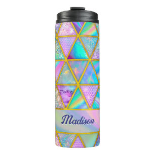Elegant holographic trendy faux gold geometric thermal tumbler
