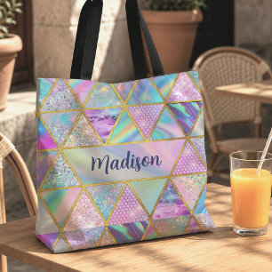 Elegant holographic trendy faux gold geometric tote bag