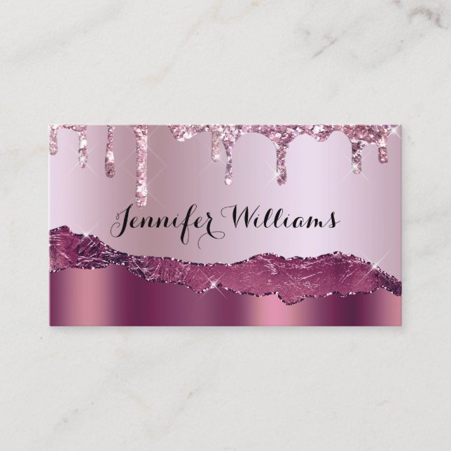 Elegant Holographyc Glitter Drips Agate Marble Business Card (Front)