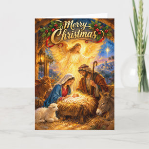 Elegant Holy Manger Scene Holiday Card