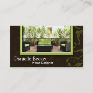Elegant Home Designer Photo Business Card Green