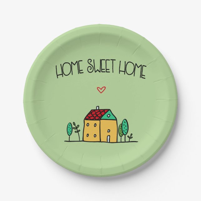 Elegant home sweet home typography mint green paper plate (Front)