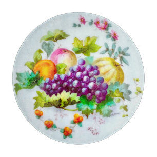 Elegant Home Vintage Fruits and Floral Watercolor Cutting Board