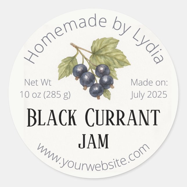 Elegant Homemade Black Currant Jar  Classic Round Sticker (Front)