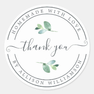 Elegant Homemade With Love Black White Thank You Classic Round Sticker