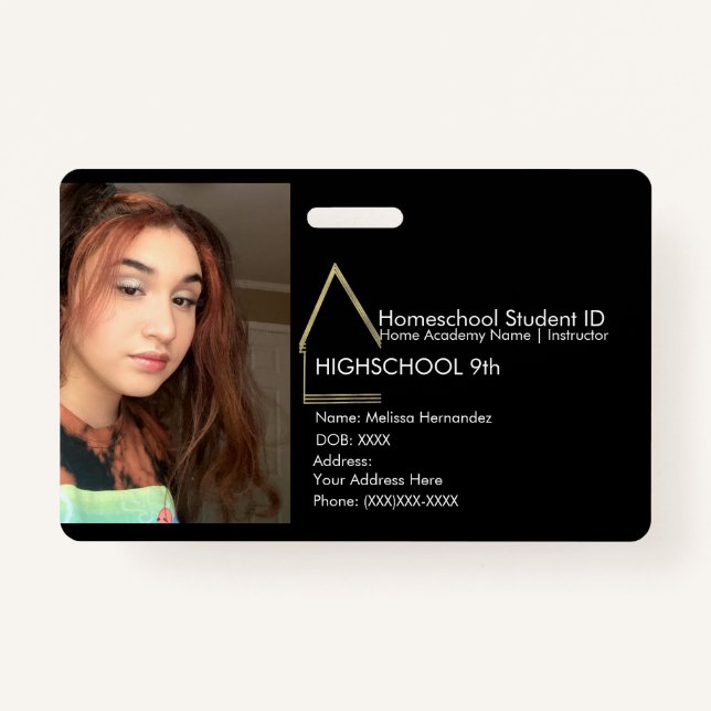Elegant Homeschooling School ID Black Faux Gold ID Badge (Front)