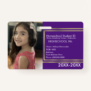 Elegant Homeschooling School ID Purple Gold Badge ID Badge