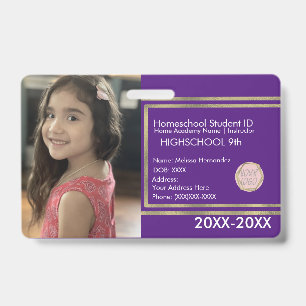 Elegant Homeschooling School ID Purple Gold Logo Badge