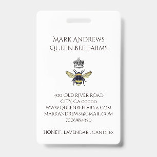 Elegant Honey Bee And Crown Farms Apiary ID Badge