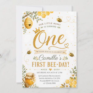 Elegant Honey Bee First Bee-Day Birthday Invitation