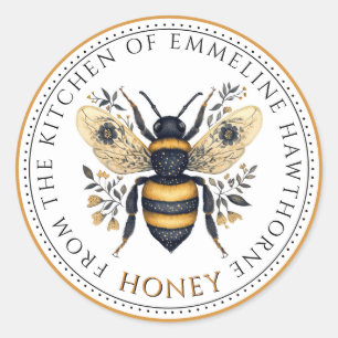 Elegant Honey Bee Floral Honey Label