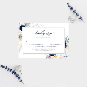 Elegant Horizon Blue Calligraphy Wedding RSVP Card