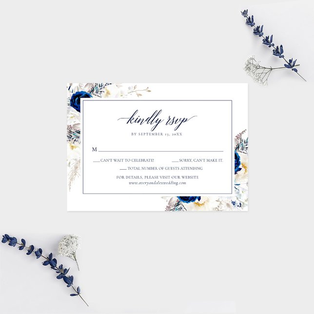 Elegant Horizon Blue Calligraphy Wedding RSVP Card (Creator Uploaded)