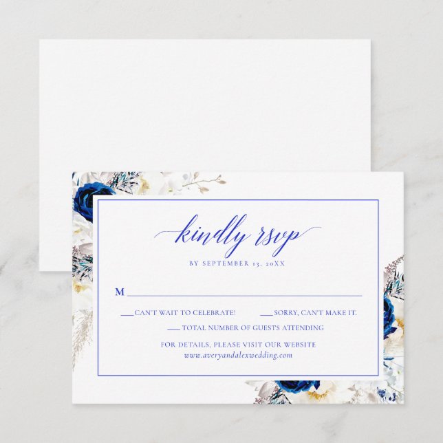 Elegant Horizon Blue Calligraphy Wedding RSVP Card (Front/Back)