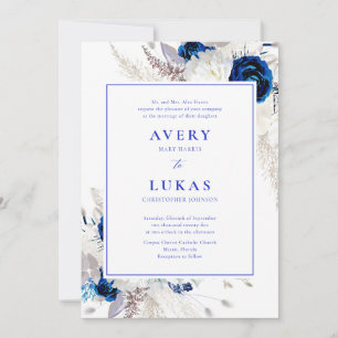 Elegant Horizon Blue & White Floral Wedding Invita Invitation