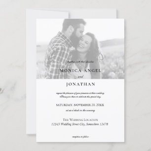 Elegant Horizontal Black & White Photo Wedding- B Invitation