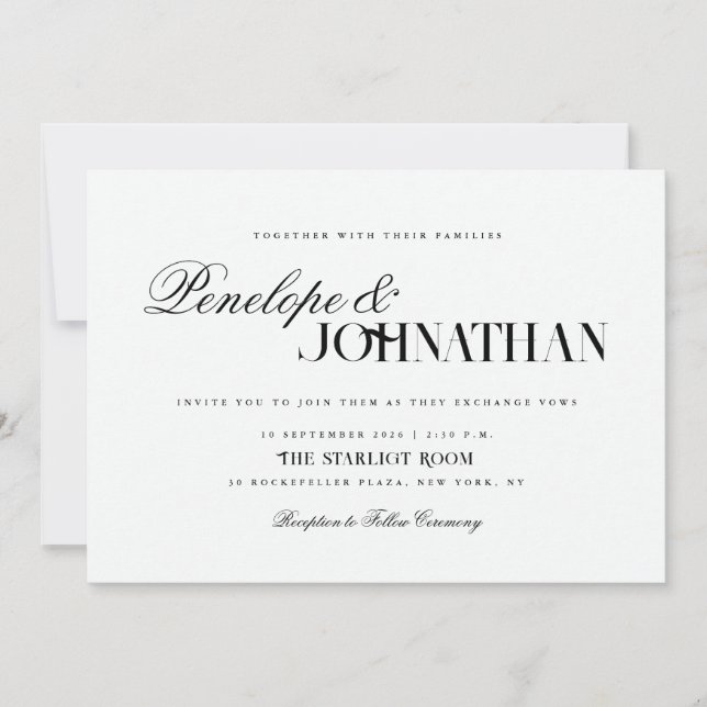 Elegant Horizontal Script Serif Names Wedding Invitation (Front)