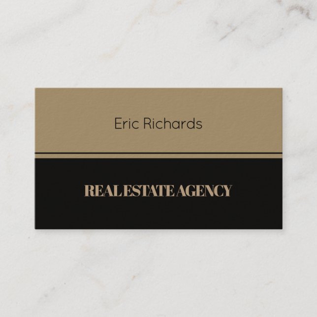 Elegant horizontal split tan black business card (Front)