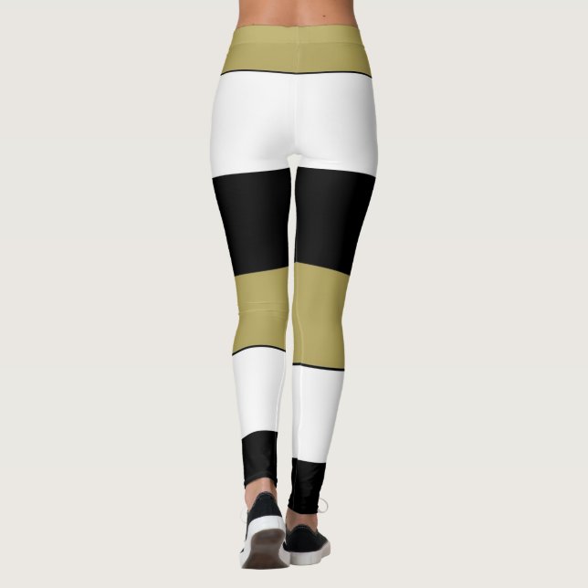 Elegant Horizontal Stripes Black Gold White Leggings (Back)