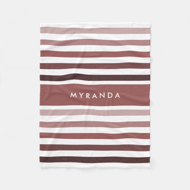 Elegant Horizontal Stripes With Name in Soft Brown Fleece Blanket (Front)