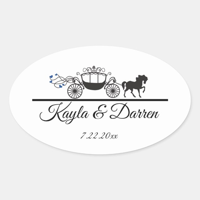 Elegant Horse and Buggy Wedding Oval Sticker (Front)