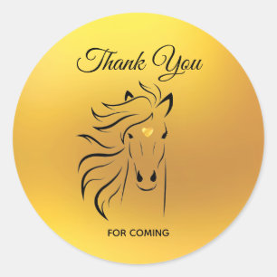 Elegant  Horse Art on Gold Thank You Classic Round Sticker