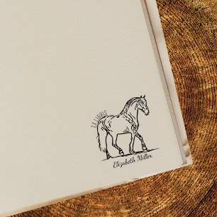 Elegant Horse Bookplate Rubber Stamp