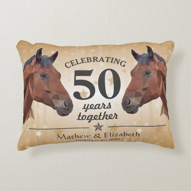 Elegant Horse Custom Gold 50th Wedding Anniversary Decorative Cushion (Front)