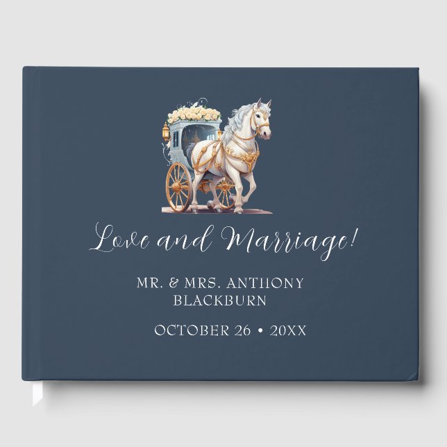 Elegant Horse Drawn Carriage Wedding Guest Book (Front)