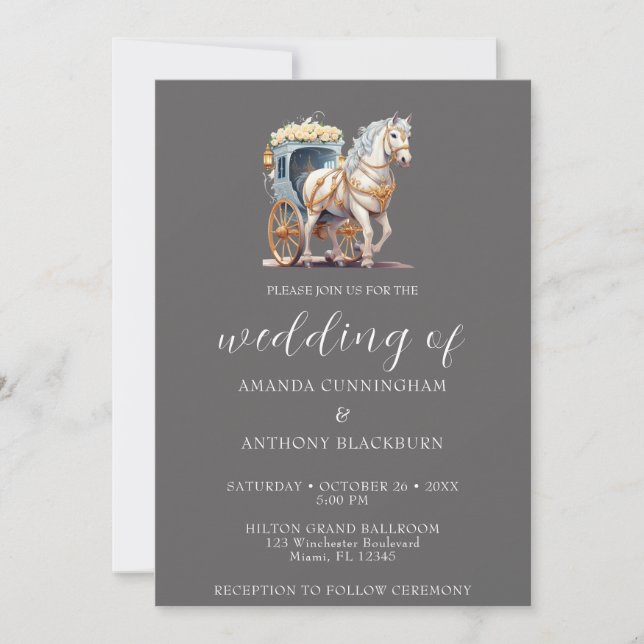 Elegant Horse Drawn Carriage Wedding Invitation (Front)