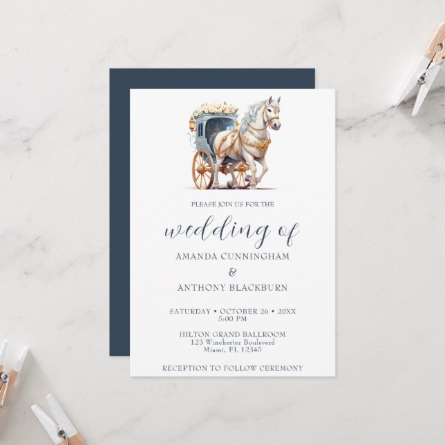 Elegant Horse Drawn Carriage Wedding Invitation (Front/Back In Situ)