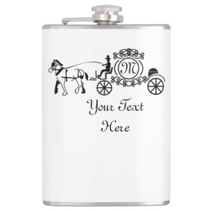Elegant Horse Drawn Wedding Wagon Monogram Hip Flask