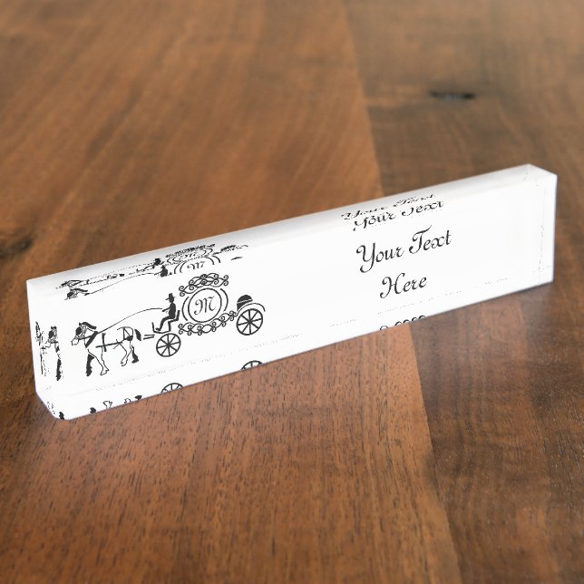 Elegant Horse Drawn Wedding Wagon Monogram Nameplate (Side)