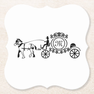Elegant Horse Drawn Wedding Wagon Monogram Paper Coaster