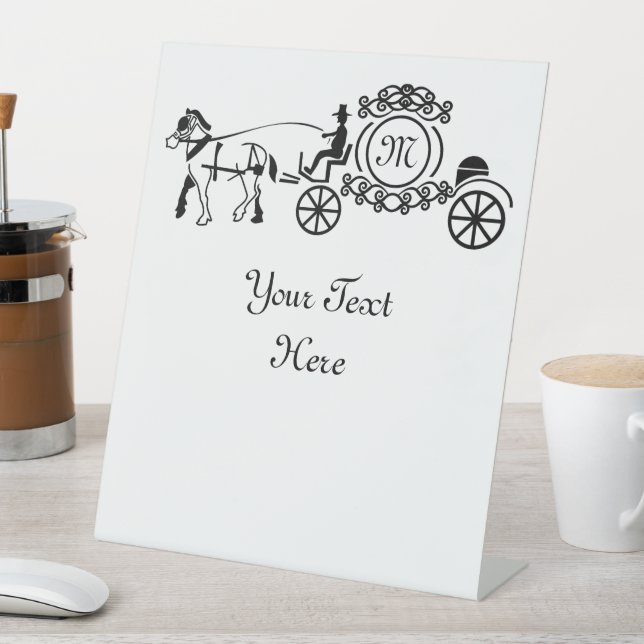 Elegant Horse Drawn Wedding Wagon Monogram Pedestal Sign (In SItu)