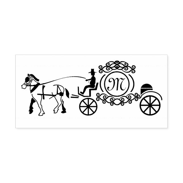 Elegant Horse Drawn Wedding Wagon Monogram Rubber Stamp (Imprint)