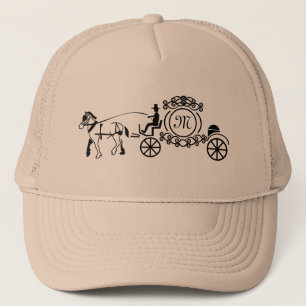 Elegant Horse Drawn Wedding Wagon Monogram Trucker Hat