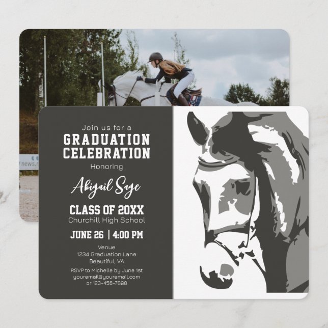 Elegant Horse Equestrian Graduation Invitation (Front/Back)