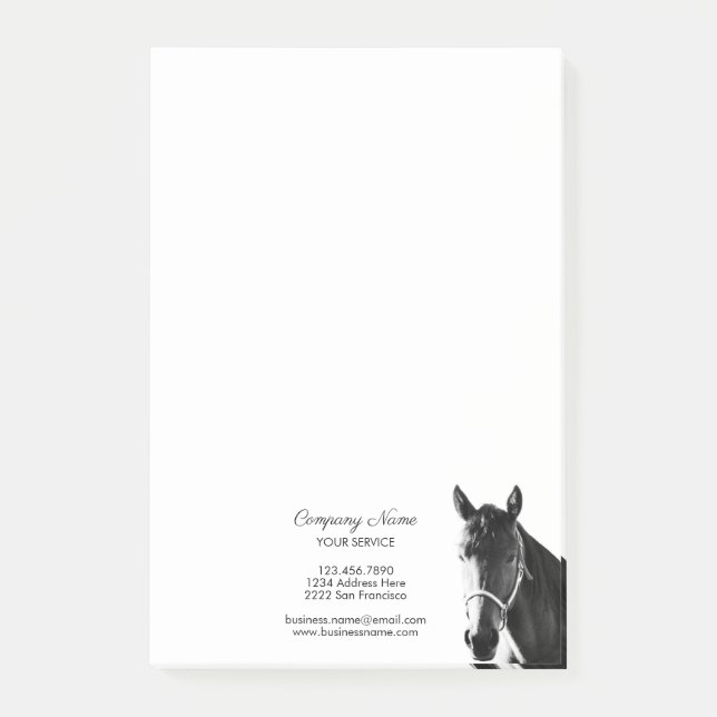 Elegant Horse Head BW Personalised Business Post-it Notes (Front)