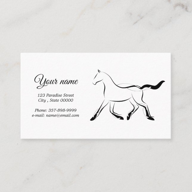 Elegant horse in black colour business card (Front)