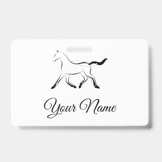 Elegant horse in black colour ID badge (Front)