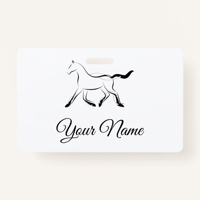 Elegant horse in black colour ID badge (Front)