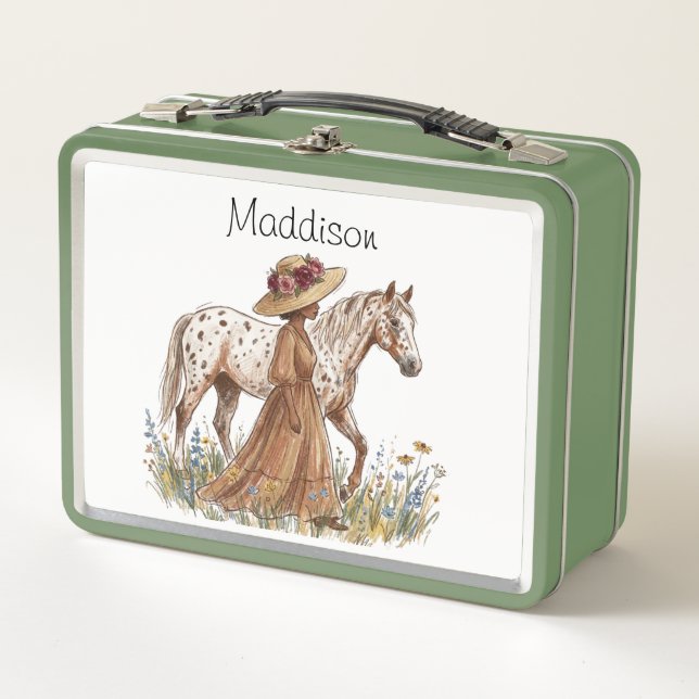 Elegant Horse Lover Birthday Metal Lunch Box (Front)