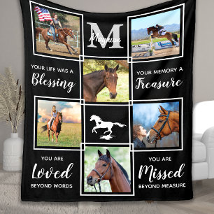 Elegant Horse Memorial Personalised Photo Collage Fleece Blanket