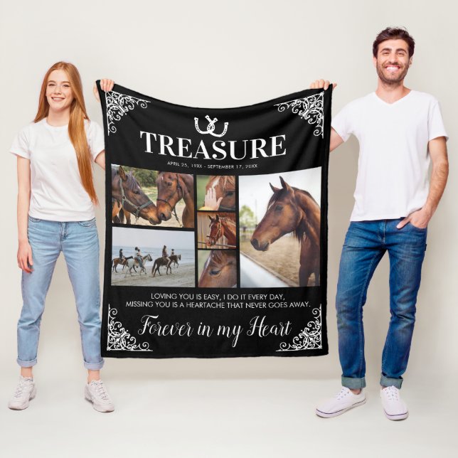Elegant Horse Memorial Photo Collage Fleece Blanket (In Situ)