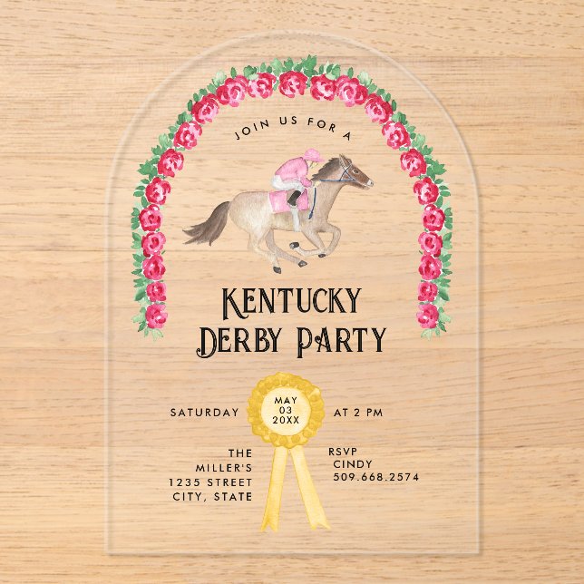 Elegant Horse Race Derby Party Acrylic Invitations (Front)