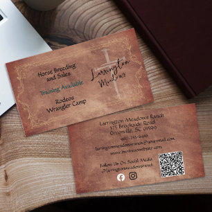 Elegant Horse Ranch Western Cross QR Code Business Card