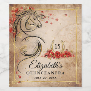 Elegant Horse Red and Gold Parchment Paper Wine Label