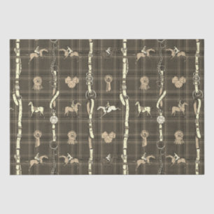 Elegant Horse Riders Belts and Bows Brown Plaid Tissue Paper